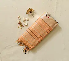 Kopal ❅ Handloom Linen Embroidered Saree - Light Orange