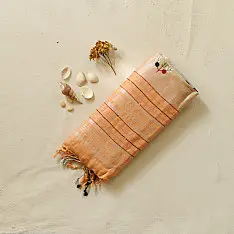 Kopal ❅ Handloom Linen Embroidered Saree - Light Orange