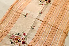 Kopal ❅ Handloom Linen Embroidered Saree - Light Orange