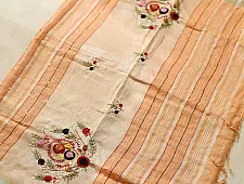 Kopal ❅ Handloom Linen Embroidered Saree - Light Orange