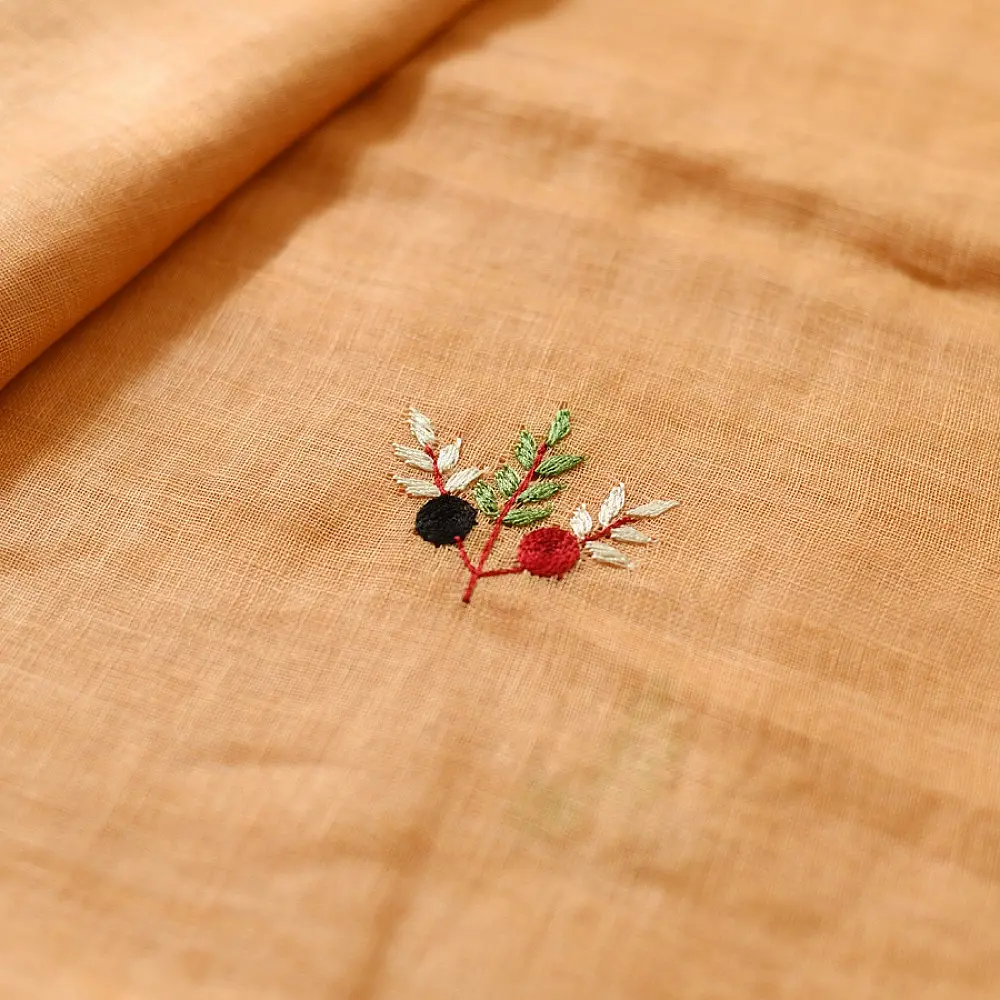 shop Handloom Linen Embroidered Saree - Light Orange