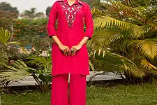 Advaya . अद्वया | Hand Embroidered Chanderi - Tunic Paired with Straight Pant (Set of 2)