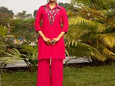 Advaya . अद्वया | Hand Embroidered Chanderi - Tunic Paired with Straight Pant (Set of 2)