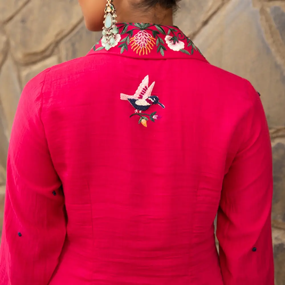 shop Hand Embroidered Chanderi - Tunic Paired with Straight Pant (Set of 2)