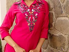 Advaya . अद्वया | Hand Embroidered Chanderi - Tunic Paired with Straight Pant (Set of 2)