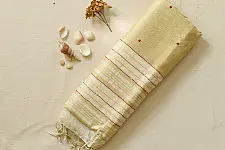Kopal ❅ Handloom Linen Embroidered Saree - Light Yellow 