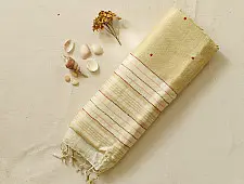 Kopal ❅ Handloom Linen Embroidered Saree - Light Yellow 