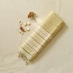 Kopal ❅ Handloom Linen Embroidered Saree - Light Yellow 