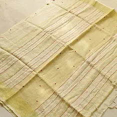 Kopal ❅ Handloom Linen Embroidered Saree - Light Yellow 