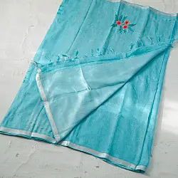 Kopal || Handloom Linen Embroidered Saree - Sky Blue
