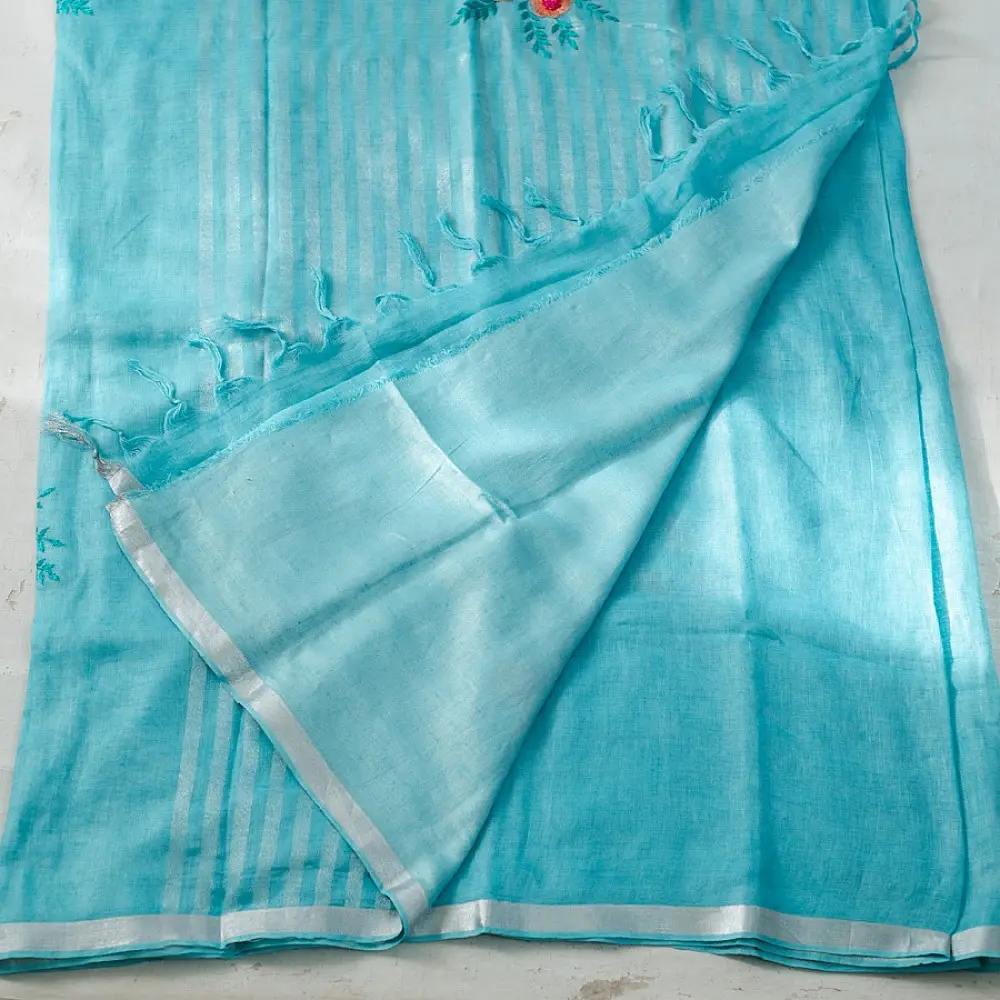 shop Handloom Linen Embroidered Saree