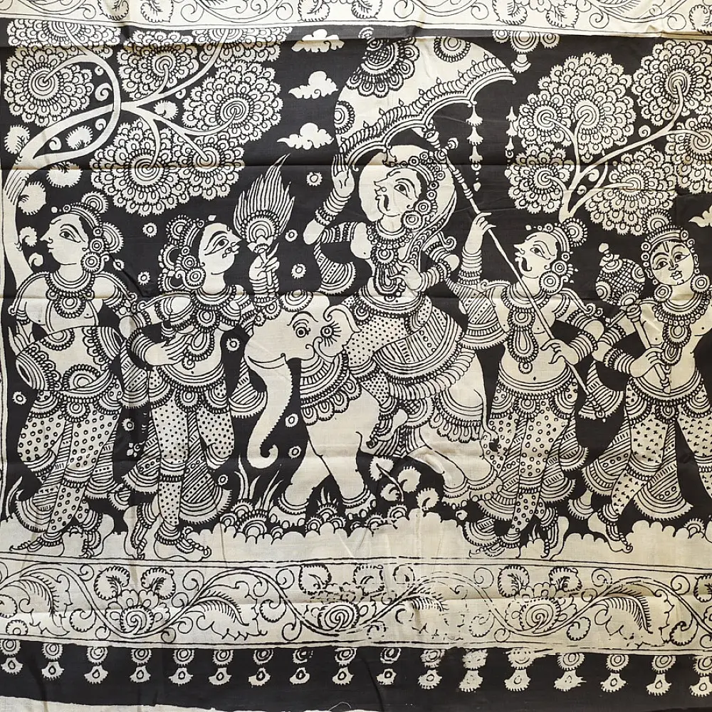 shop Handmade ~ Kalamkari Silk Saree - Lotus