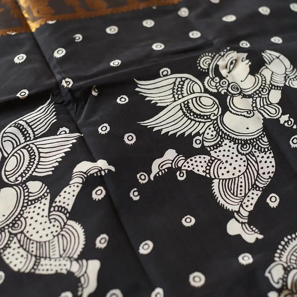 shop Handmade ~ Kalamkari Silk Saree - Lotus