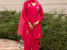Advaya . अद्वया | Hand Embroidered Chanderi Kurta Set with Organza Dupatta