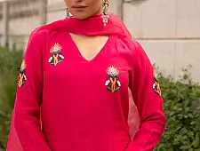 Advaya . अद्वया | Hand Embroidered Chanderi Kurta Set with Organza Dupatta