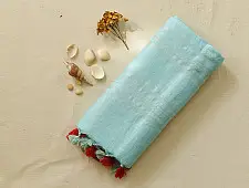 Kopal ❅ Handloom Linen Embroidered Saree - Sky Blue 