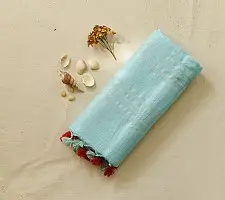 Kopal ❅ Handloom Linen Embroidered Saree - Sky Blue 