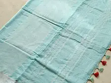 Kopal ❅ Handloom Linen Embroidered Saree - Sky Blue 