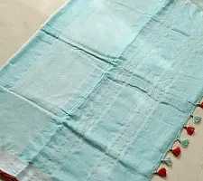 Kopal ❅ Handloom Linen Embroidered Saree - Sky Blue 