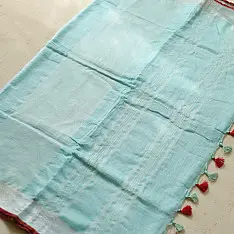 Kopal ❅ Handloom Linen Embroidered Saree - Sky Blue 