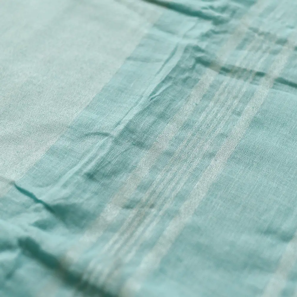 shop Handloom Linen Embroidered Saree - Sky Blue