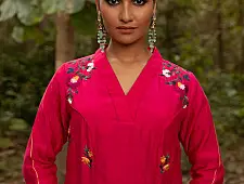 Advaya . अद्वया | Hand Embroidered Chanderi Tunic Set Paired with Silk Pant