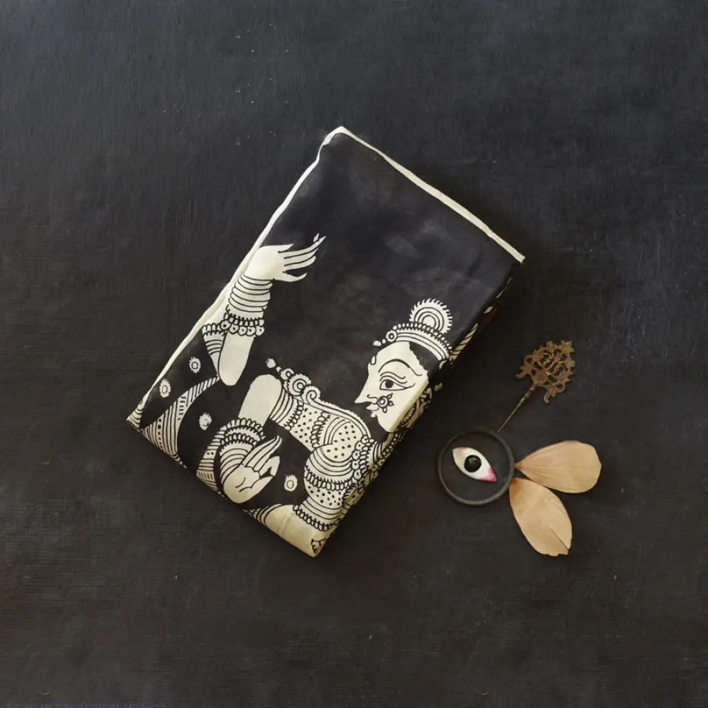 shop Handmade ~ Kalamkari Silk Saree - Nandi