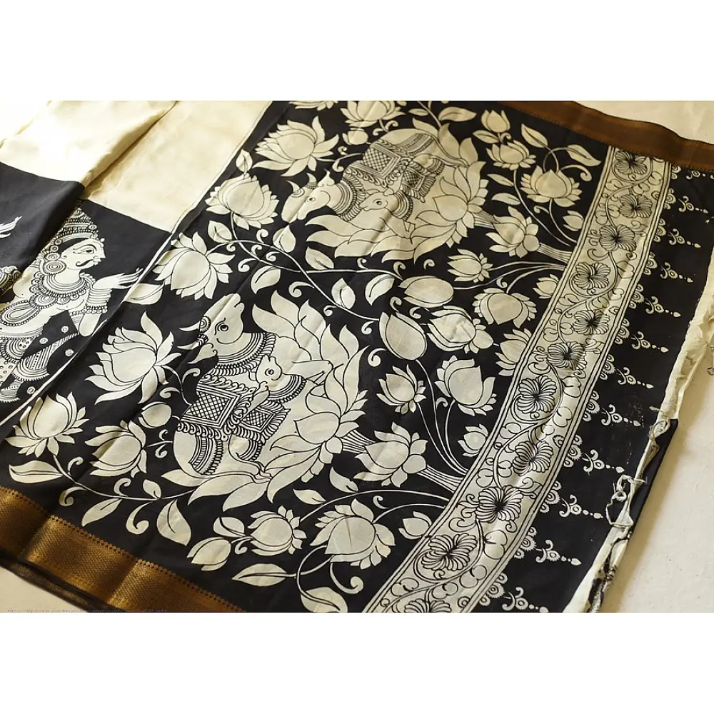 shop Handmade ~ Kalamkari Silk Saree - Nandi