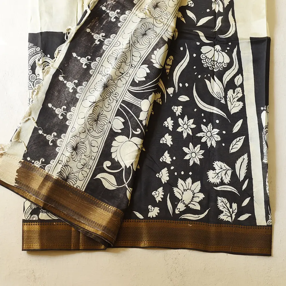 shop Handmade ~ Kalamkari Silk Saree - Nandi