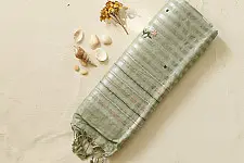 Kopal ❅ Handloom Linen Embroidered Saree - Light Green