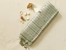 Kopal ❅ Handloom Linen Embroidered Saree - Light Green