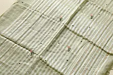 Kopal ❅ Handloom Linen Embroidered Saree - Light Green