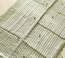 Kopal ❅ Handloom Linen Embroidered Saree - Light Green