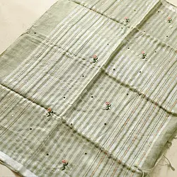 Kopal ❅ Handloom Linen Embroidered Saree - Light Green