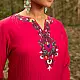 shop Hand Embroidered Chanderi Kurta Set With Contrast Organza Dupatta
