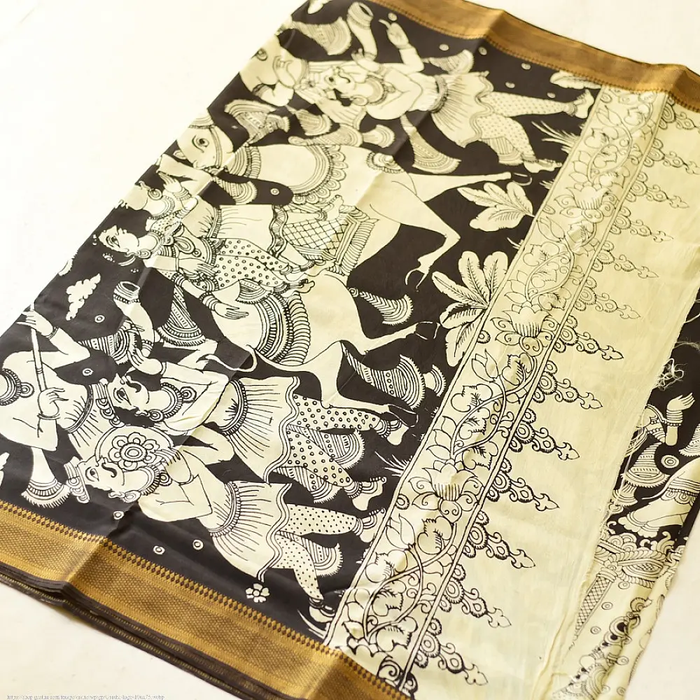 shop Handmade ~ Kalamkari Silk Saree - Shiv Barat