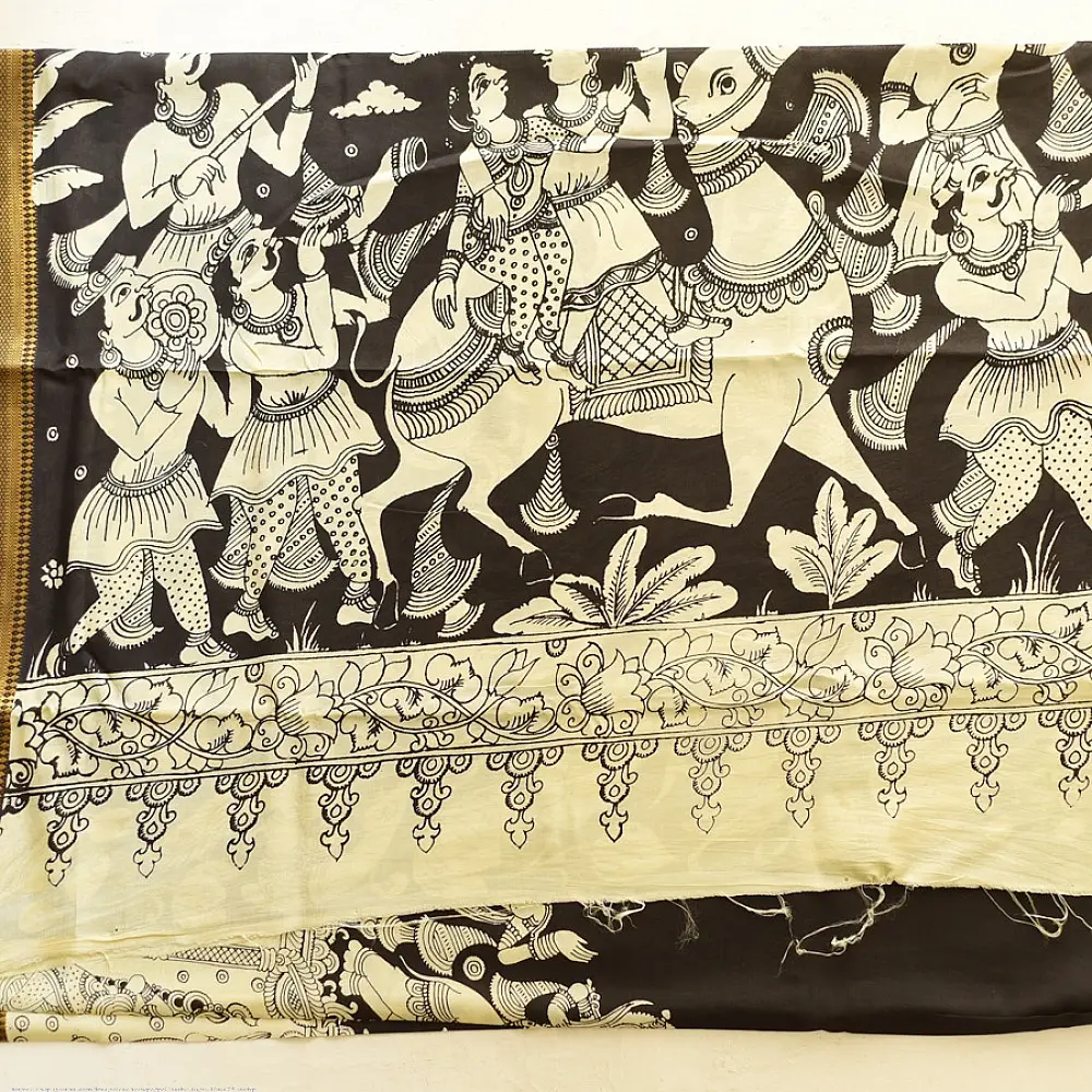 shop Handmade ~ Kalamkari Silk Saree - Shiv Barat