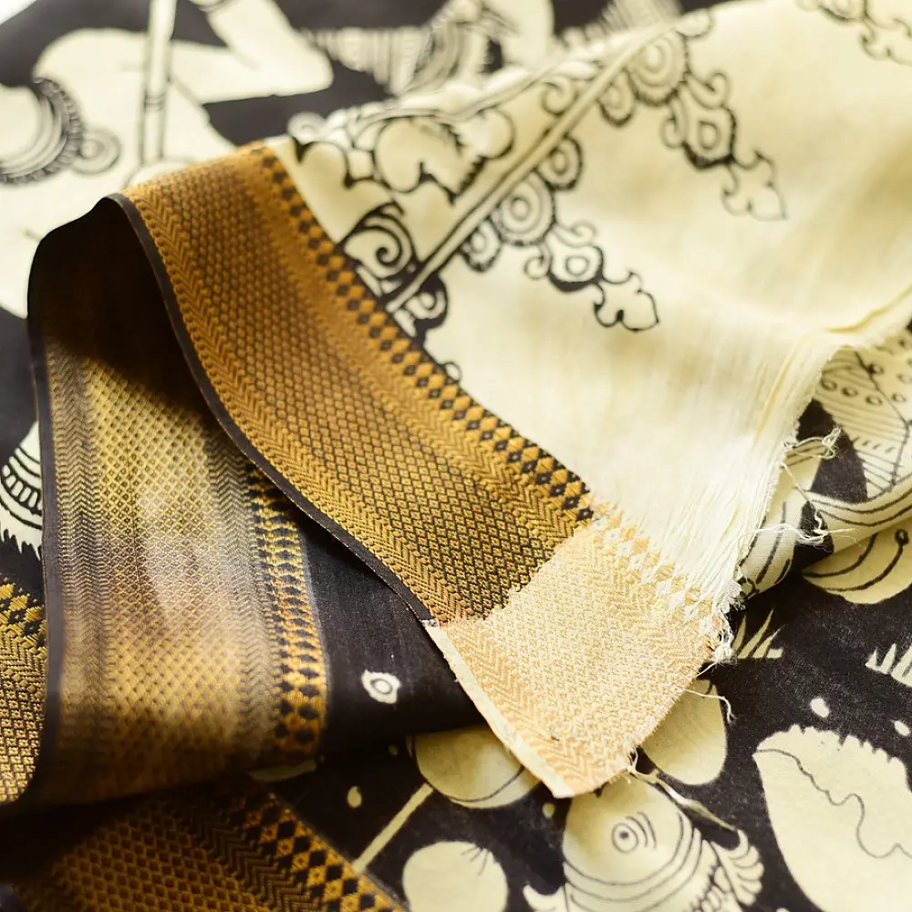 shop Handmade ~ Kalamkari Silk Saree - Shiv Barat