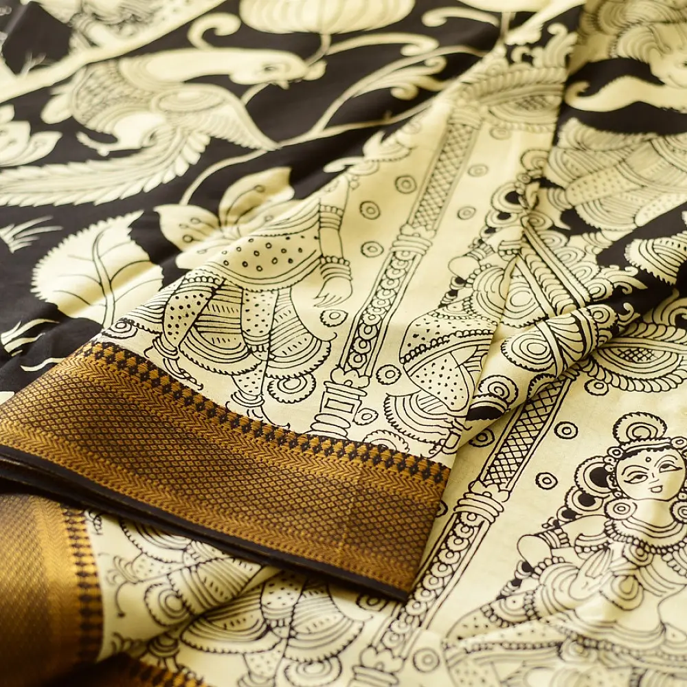 shop Handmade ~ Kalamkari Silk Saree - Shiv Barat