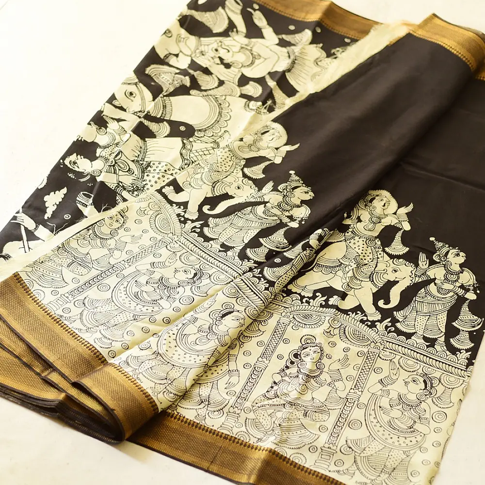 shop Handmade ~ Kalamkari Silk Saree - Shiv Barat