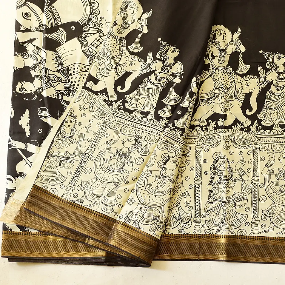 shop Handmade ~ Kalamkari Silk Saree - Shiv Barat