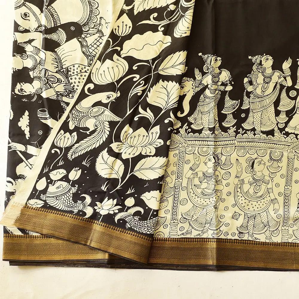 shop Handmade ~ Kalamkari Silk Saree - Shiv Barat