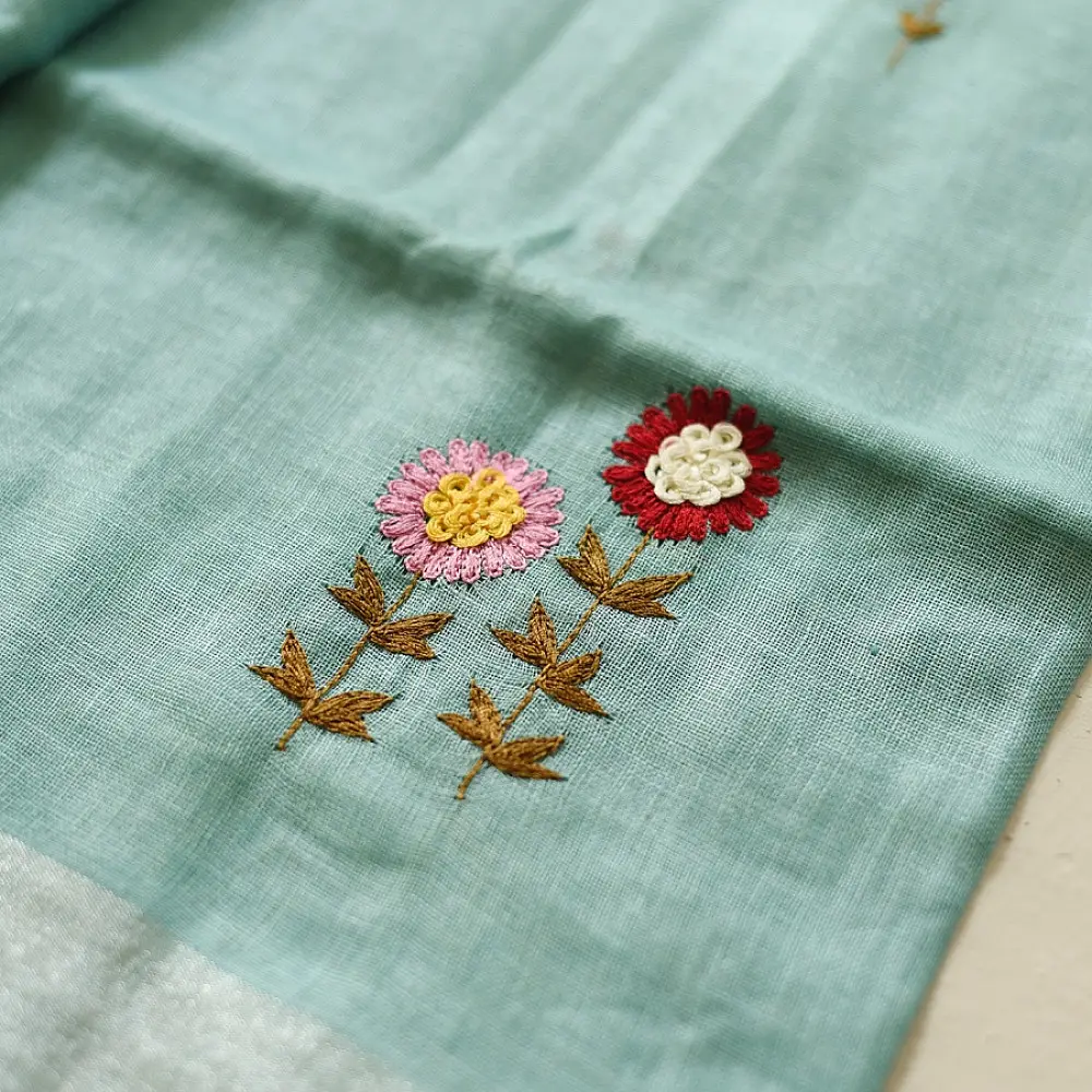 shop Handloom Linen - Embroidered Saree