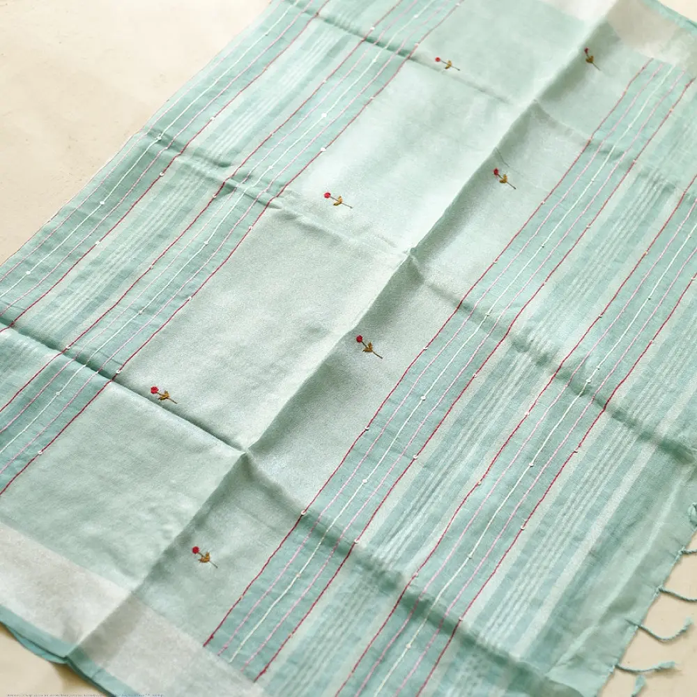 shop Handloom Linen - Embroidered Saree