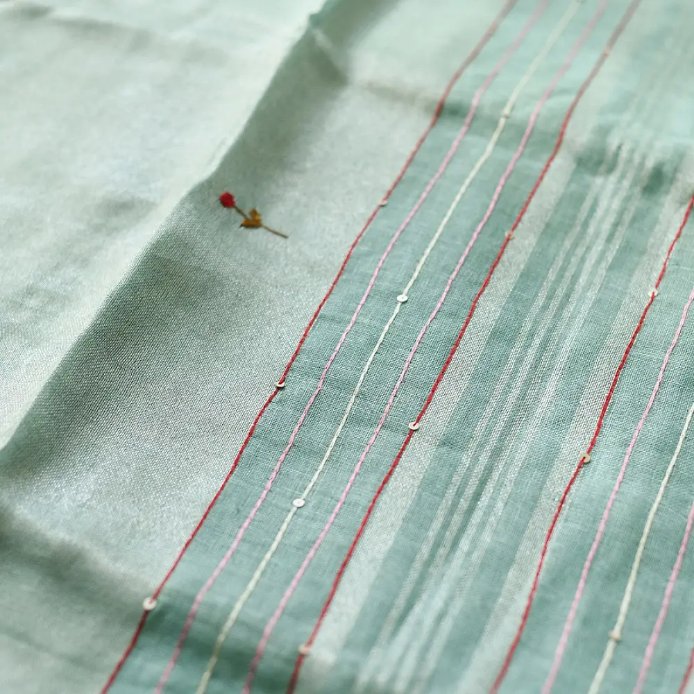 shop Handloom Linen - Embroidered Saree