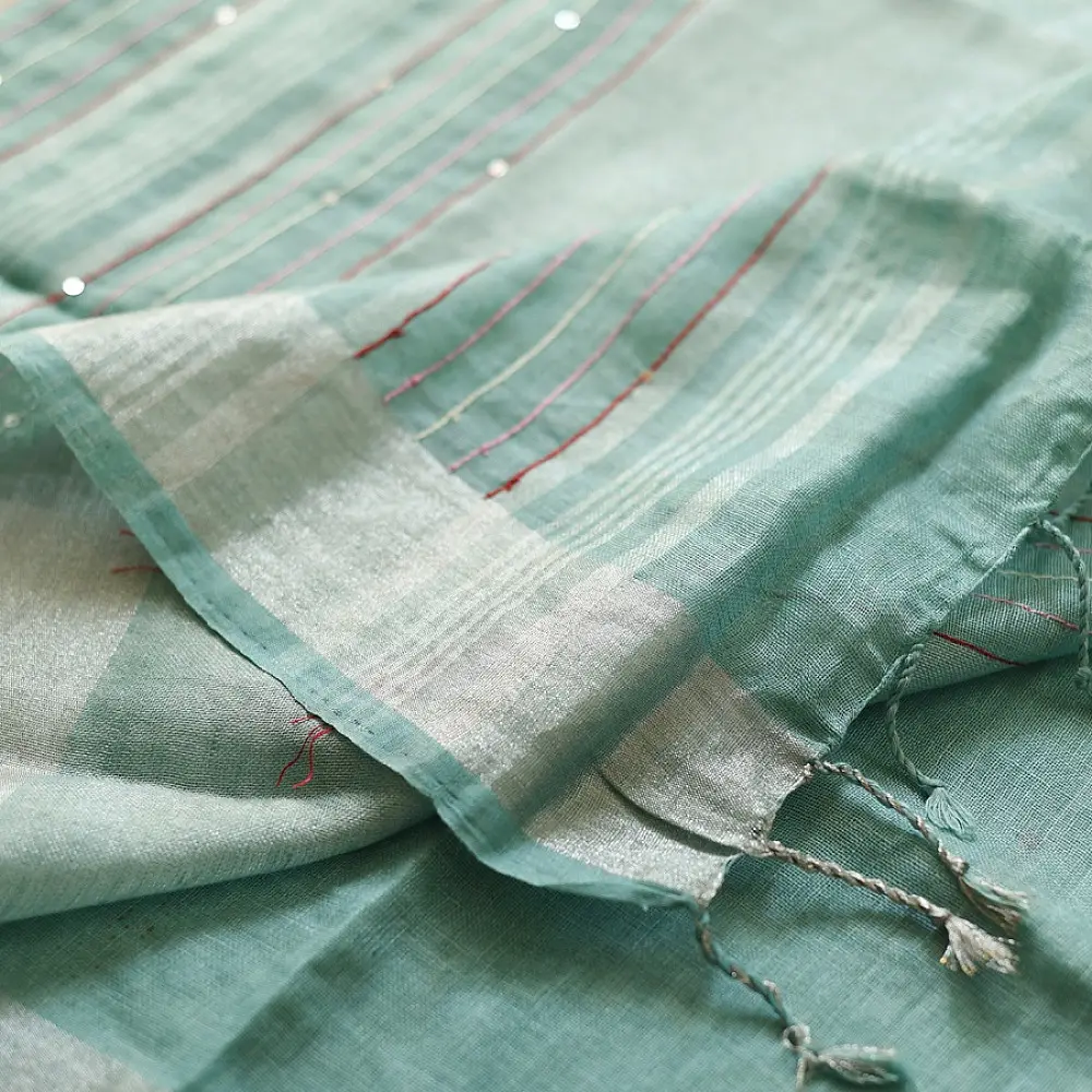 shop Handloom Linen - Embroidered Saree