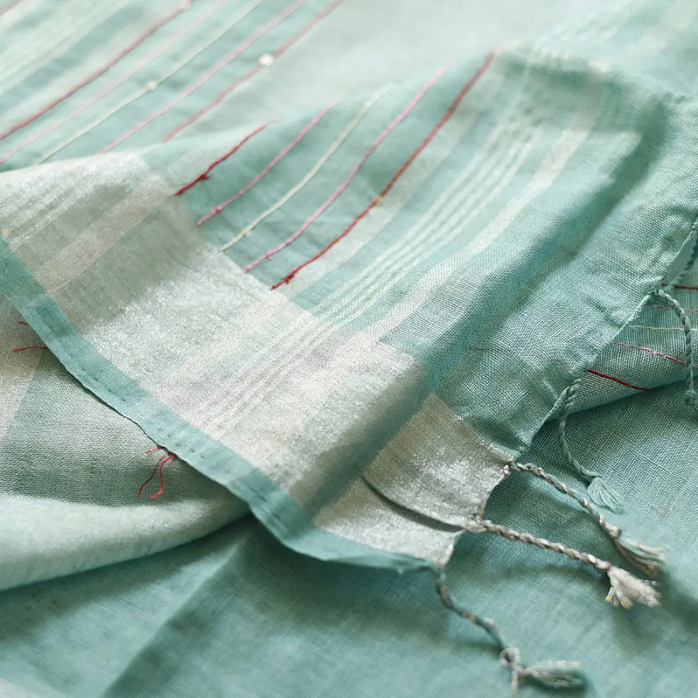 shop Handloom Linen - Embroidered Saree
