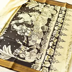 Kopal | Handmade ~ Kalamkari Silk Saree - Peacock Motif