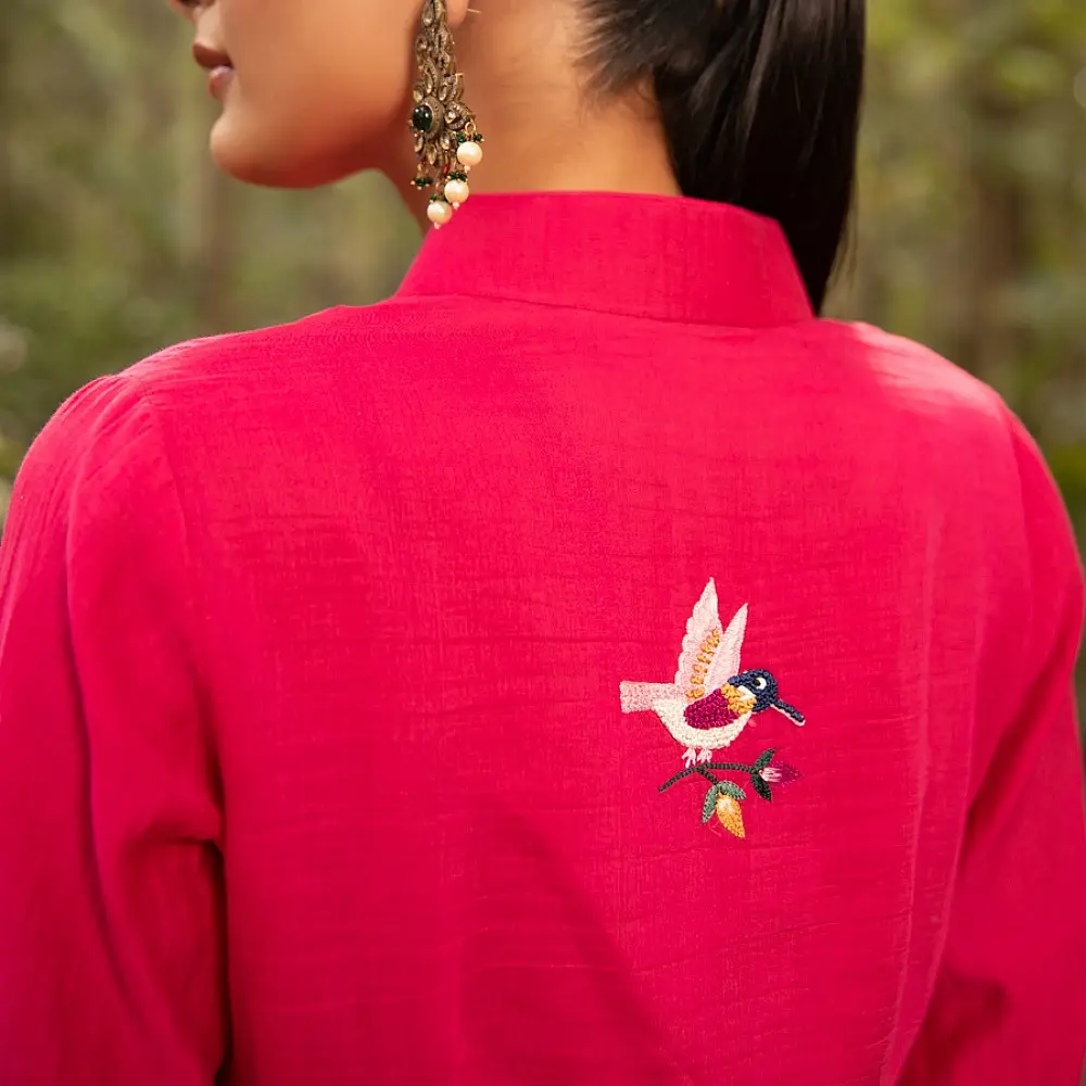 shop Hand Embroidered Chanderi Kurta Set