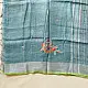 handloom pure linen sea green saree with striped palla subtle grid pattern delicate hand embroidery and tasselled pallu